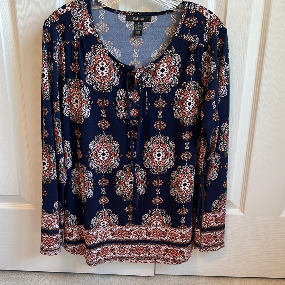 Style & Co. Long Sleeve Tie Front Blouse